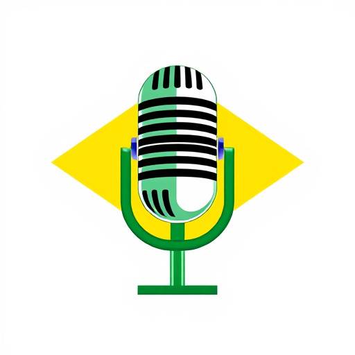 Logotipo da Vozes Brasileiras, mostrando um microfone estilizado com as cores da bandeira do Brasil.
